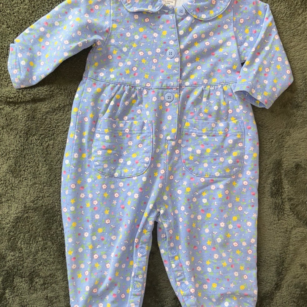 Vintage Lydia Jane Floral Blue Collared One Piece
